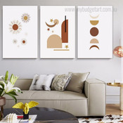 Moon Phases Abstract Boho Minimalist Stretched Framed Artwork 3 Piece Wall Art for Room Wall Adornment