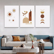 Moon Phases Abstract Boho Minimalist Stretched Framed Artwork 3 Piece Canvas for Room Wall Ornament