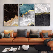 Marble Texture Modern Abstract Stretched Framed Artwork 3 Piece Sets for Room Wall Garniture