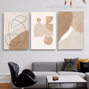 Geometric Design Boho Abstract Minimalist Line Art Stretched Framed Artwork 3 Piece Multi Panel Canvas for Room Wall Décor