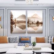 Mount Aqua Reflex Water Nature Scandinavian 2 Multi Panel Painting Set Photograph Landscape Print on Canvas for Wall Hanging Tracery