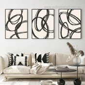 Ellipse Abstract Lines Modern Stretched Framed Artwork 3 Piece Sets for Room Wall Garniture