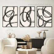 Ellipse Abstract Lines Modern Stretched Framed Artwork 3 Piece Canvas for Room Spruce