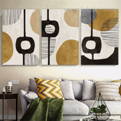 Hued Orbs Circles Abstract 3 Multi Panel Geometrical Modern Artwork Set Picture Canvas Print for Wall Hanging Outfit