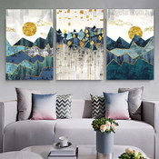 Geometric Mountain Nordic Abstract Landscape Stretched Framed Artwork 3 Piece Multi Panel Wall Art for Room Wall Garniture