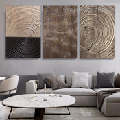 Circular Line Texture Abstract Modern Stretched Framed Artwork 3 Piece Wall Art for Room Wall Adornment