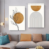 Boho Leaf Minimalist Abstract Stretched Framed Artwork 2 Piece Canvas for Room Wall Spruce