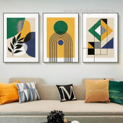 Geometric Lines Modern Abstract Stretched Framed Artwork 3 Piece Canvas Prints for Room Wall Ornament