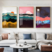 Mount Sunset Nordic 3 Multi Panel Landscape Painting Set Photograph Abstract Print on Canvas for Wall Hanging Tracery