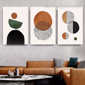 Slant Strias Circles Abstract Geometrical Photograph Scandinavian 3 Piece Set Canvas Print for Room Wall Artwork Trimming