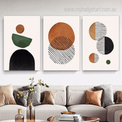 Slant Strias Lines Scandinavian 3 Multi Panel Geometrical Painting Set Photograph Abstract Canvas Print for Room Wall Garnish