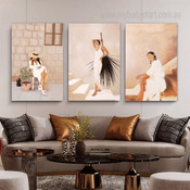 Fashionable Lassie Females Abstract 3 Piece Figure Painting Sets Photograph Scandinavian Canvas Print for Wall Hanging Garnish