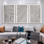 Slant Strokes Geometric Abstract Set Picture 3 Multi Panel Modern Canvas Print Art Set for Room Wall Molding