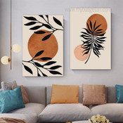 Foliage Orbs Scandinavian Minimalist Photograph Geometric 2 Piece Canvas Print Artwork Set for Room Wall Illumination