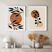 Foliage Orbs Circles Geometric Scandinavian 2 Multi Panel Painting Set Photograph Minimalist Print on Canvas for Wall Hanging Adornment