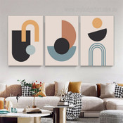 Geometric Shapes Design Modern Abstract Stretched Framed Artwork 3 Piece Wall Art for Room Wall Spruce