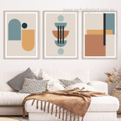Geometric Design Art Minimal Abstract Modern Stretched Framed Artwork 3 Piece Canvas Art for Room Wall Decor