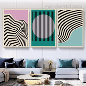 Curvy Stripes Modern Abstract Geometric Stretched Framed Artwork 3 Piece Sets for Room Wall Finery