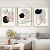 Abstract Geometric Art Minimalist Stretched Framed Artwork 3 Piece Canvas Art or Room Wall Onlay