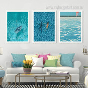 Swimming Dona Pool Abstract Nordic Photograph Landscape 3 Piece Set Canvas Print Art for Room Wall Arrangement