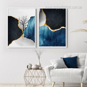Daubs Marble Lines Modern Wall Hanging Set Artwork Image Abstract 2 Multi Panel Canvas Print for Room Finery
