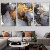 Textured Marble Abstract Modern Stretched Framed Artwork 3 Piece Canvas Prints for Room Wall Adornment