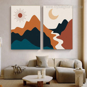Calico Hills Sun Abstract Landscape Photograph Scandinavian 2 Piece Set Canvas Print for Room Wall Artwork Trimming