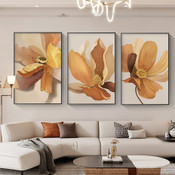 Flower Set Floral Abstract Modern Stretched Framed Artwork 3 Piece Canvas Prints for Room Wall Decoration