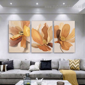 Flower Set Floral Abstract Modern Stretched Framed Artwork 3 Panel Canvas Art for Room Wall Adornment