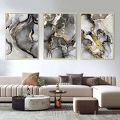 Abstract Fluid Art Modern Stretched Framed Artwork 3 Panel Canvas Art for Room Wall Garnish