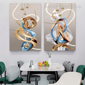 Flowing Ribbon Abstract Nordic Stretched Framed Artwork 2 Panel Canvas Art for Room Wall Spruce