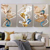 Golden Deer Abstract Nordic Stretched Framed Artwork 3 Panel Canvas Art for Room Wall Finery