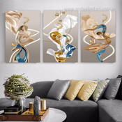 Golden Deer Abstract Nordic Stretched Framed Artwork 3 Piece Canvas for Room Wall Garniture