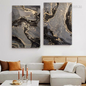 Gold Glitter Design Abstract Contemporary Stretched Framed Artwork 2 Piece Canvas Prints for Room Wall Spruce