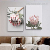 Protea King Flowers Botanical Modern Floral Art Prints Stretched Framed Artwork 2 Piece Wall Art for Room Wall Garniture