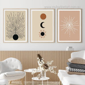 Sun and Moon Minimalist Boho Abstract Stretched Framed Artwork 3 Piece Canvas Art for Room Wall Finery