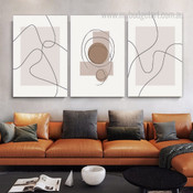 Continuous Line Art Minimalist Abstract Stretched Framed Artwork 3 Piece Canvas Art for Room Wall Spruce