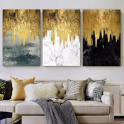Gold Taints Modern Abstract Framed Stretched Artwork 3 Panel Canvas Art for Room Wall Decoration