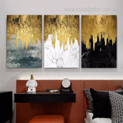Gold Taints Modern Abstract Framed Stretched Artwork 3 Piece Canvas Prints for Room Wall Adornment