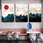 Japanese Mountain Sunrise Abstract Landscape Modern Stretched Framed Artwork 3 Panel Canvas Art for Room Wall Onlay