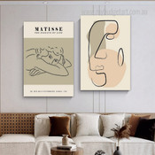 Abstract Face Art Minimalist Wall Art Face Drawing Stretched Framed Artwork 2 Piece Wall Art for Room Wall Garniture