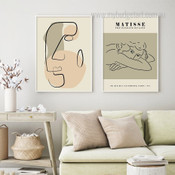 Abstract Face Art Minimalist Wall Art Face Drawing Stretched Framed Artwork 2 Piece Canvas Art for Room Wall Ornament