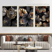 Flowers with Leaves Nordic Floral Abstract Stretched Framed Artwork 3 Piece Wall Art for Room Wall Onlay