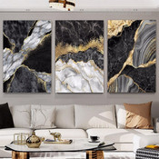 Gold Marble Texture Abstract Contemporary Stretched Framed Artwork 3 Panel Wall Art for Room Wall Spruce