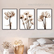 Dry Blooms Modern Abstract 3 Multi Panel Set Painting Image Floral Canvas Print for Room Illumination