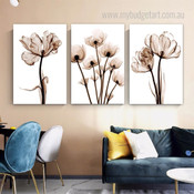 Dry Blooms Flowers Abstract 3 Piece Modern Floral Art Set Pic Canvas Print for Room Wall Disposition