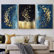 Gold Butterflies Spots Abstract Modern 3 Piece Set Animal Photograph Canvas Print for Room Wall Artwork Equipment