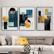 Geometric Art Design Nordic Abstract Stretched Framed Artwork 3 Piece Canvas Art for Room Wall Finery