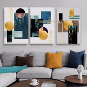Geometric Art Design Nordic Abstract Stretched Framed Artwork 3 Panel Wall Art for Room Wall Spruce