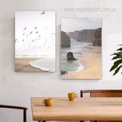 Beach Mount Water Modern Pattern Set Painting Picture Landscape Seascape 3 Piece Canvas Print for Room Wall Decor